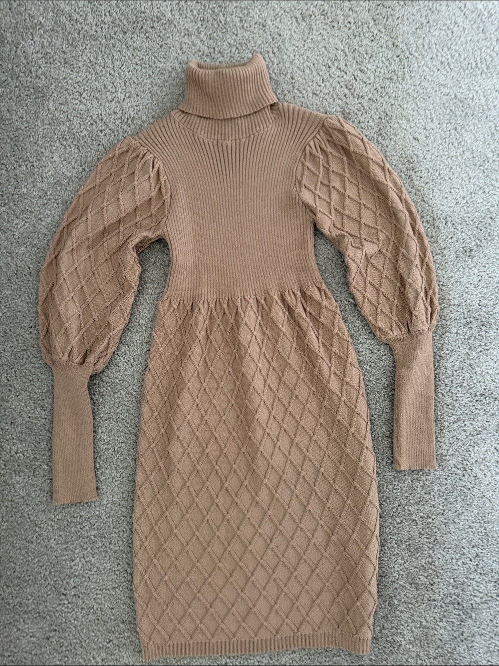 Simplee Apparel Camel Cable-Knit Turtleneck Sweater Dress